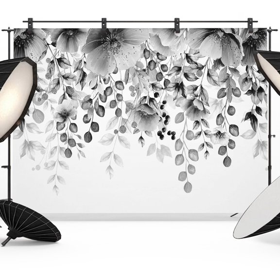 Grey Eucalyptus Leaf Backdrops for Photography, Floral Botanical Summer Spring Minimalist Fabric Photo Background Sturdy Studio Props for Photo Studio, Video Recording, Booth & Photoshoot 7x5ft