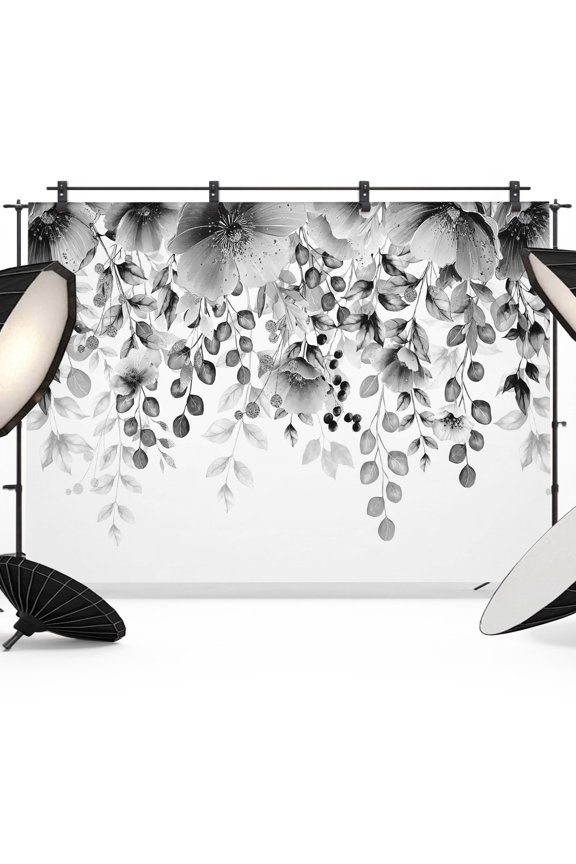 Grey Eucalyptus Leaf Backdrops for Photography, Floral Botanical Summer Spring Minimalist Fabric Photo Background Sturdy Studio Props for Photo Studio, Video Recording, Booth & Photoshoot 7x5ft