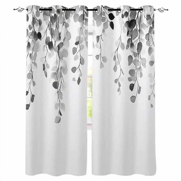 Grey Eucalyptus Leaves Blackout Curtains 54 Inches Long, Weeping Spring Botanical Summer Thermal Insulated Black Out Curtains, Darkening Window Curtain Drapes for Bedroom Living Room 45"x54" 2 Panels