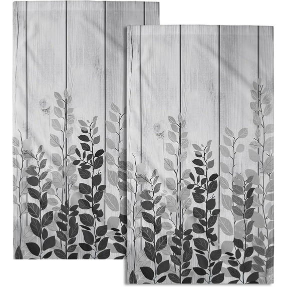 Grey Eucalyptus Leaves Hand Towels Set of 2 Rustic Wood Soft Guest Bath Towel Kitchen Dish Towels Spa Home Bathroom Decorations