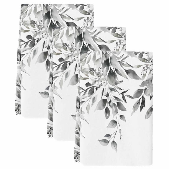 Grey Eucalyptus Leaves Kitchen Towels Set of 3, Watercolor Weeping Botanical Soft Microfiber Dish Towels, Absorbent Quick-Dry Washable Dishcloths for Kitchen Cleaning, Drying Dishes, 18x28 Inches