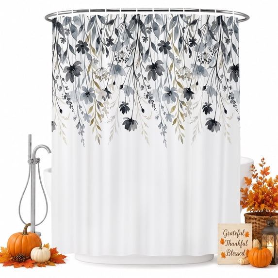 Grey Eucalyptus Leaves Shower Curtain, Waterproof Shower Curtains for Bathroom, Rustic Floral Leaf Pastoral Botanical Washable Fabric Bathtub Curtain Set Bath Decor with 12 Hooks Stall 36"x72"