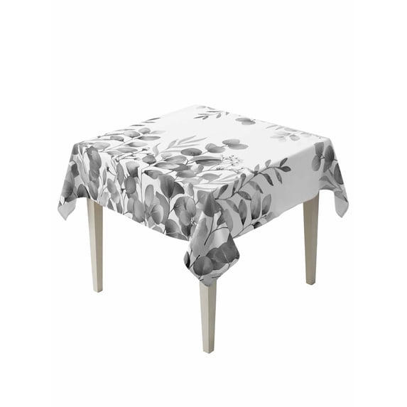 Grey Eucalyptus Leaves Table Cloth, Waterproof Tablecloth for Square Tables, Watercolor Spring Summer Botanical Reusable Washable Fabric Table Cover for Restaurant Kitchen Dining Tables 60"x60"