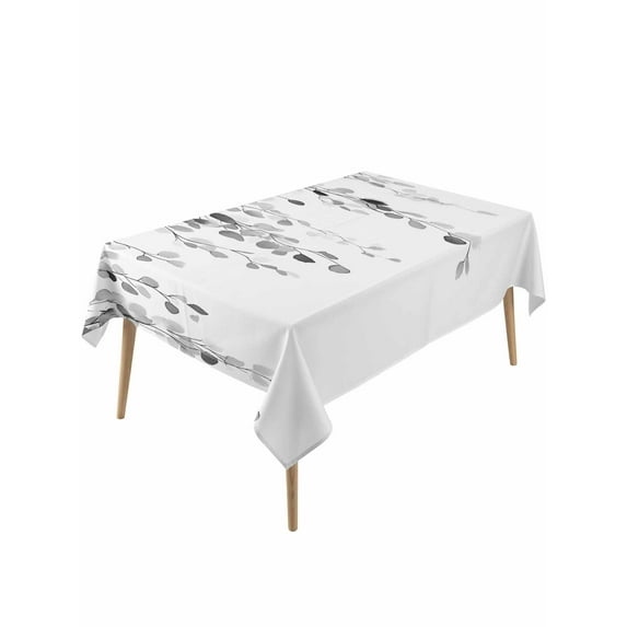 Grey Eucalyptus Leaves Table Cloth, Weeping Spring Botanical Summer Waterproof Tablecloth for Rectangle Tables, Reusable Washable Fabric Table Cover for Restaurant Kitchen Dining Tables 60"x120"