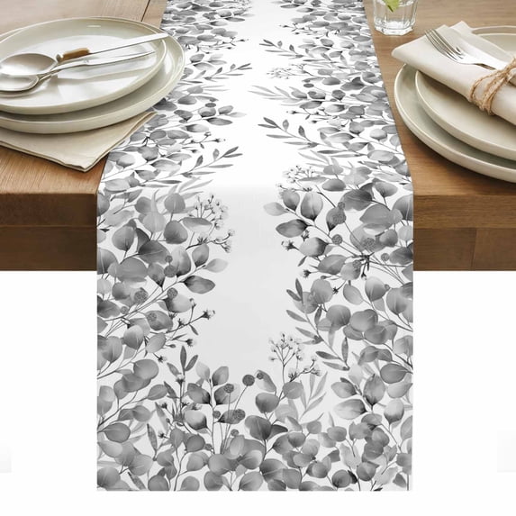 Grey Eucalyptus Leaves Table Runner - 36 Inch Long, Kitchen Dining Table Runner Dresser Scarves, Spring Summer Botanical Farmhouse Decor for Coffee Tables Wedding Party Banquet