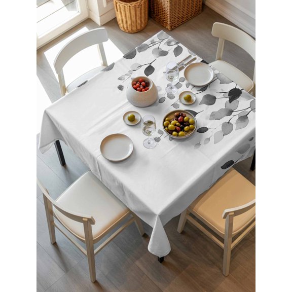 Grey Eucalyptus Leaves Tablecloth Square Table Cloth 54x54, Waterproof Outdoor Table Cloth Covers Decorative Table Protector, Summer Farmhouse Leaf Washable Table Cover for Kitchen Dinning Party