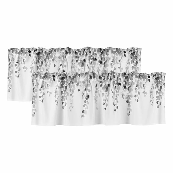 Grey Eucalyptus Leaves Valances for Windows, Weeping Spring Botanical Summer Light Filtering Kitchen Curtains, Rod Pocket Window Valance Curtains for Living Room Bedroom, 60" W x 18" L, 2 Panels