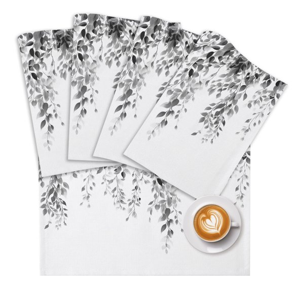 Grey Eucalyptus Placemats for Dining Table Set of 4, Weeping Botanical Leaf Watercolor Cotton Linen Cloth for Square/Rectangle/Round Table Mat Placemat, Kitchen Dinner Holiday Décor