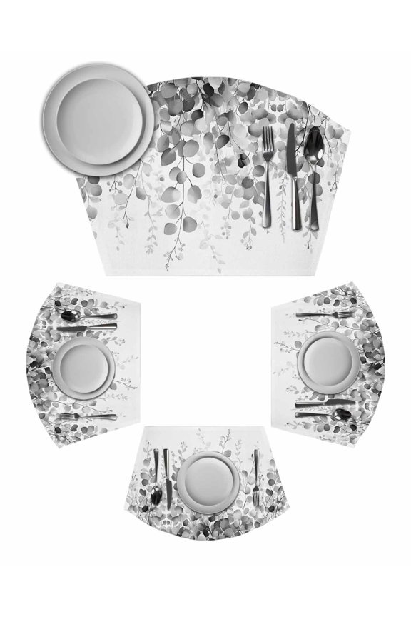 Grey Eucalyptus Round Table Placemats Set of 2 Wedge Placemats, Spring Botanical Weeping Plant Aesthetic Place Mats for Dining Table Set Washable Mats Kitchen Decor for Indoor Outdoor Wipe Clean