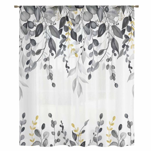 Grey Eucalyptus Sheer Curtains 45 Inches Long, Watercolor Spring Weeping Botanical Light Filering Curtains, Breathable Simi Curtain Privacy Drapes for Kitchen Bathroom Small Window Treatment
