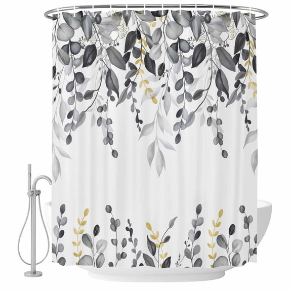 Grey Eucalyptus Shower Curtain, Waterproof Shower Curtains for Bathroom, Watercolor Spring Weeping Botanical Washable Fabric Bathtub Curtain Set Bath Decor with 12 Hooks Standard 72"x72"