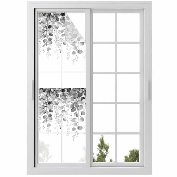 Grey Eucalyptus Window Privacy Film, Spring Botanical Weeping Plant Aesthetic Static Cling UV Sun Blocking Heat Control Window Tint, Non-Adhesive One Way Windows Privacy Cover 17.7''x78.7''