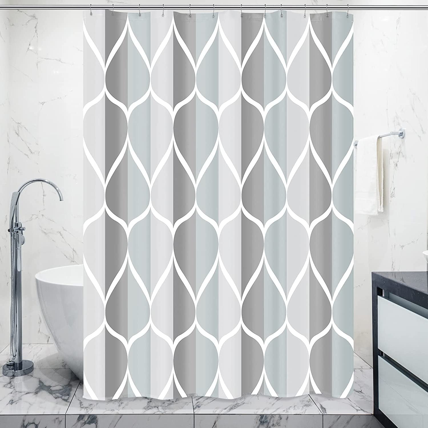 Grey Fabric Bath Shower Curtain,Waterproof Design and Polyester,Quick-Drying,Heavy Weight,Extra Long Cloth Shower Curtain Set for Bathroom W 72 x H 84,Durable and Washable with 12 Hooks