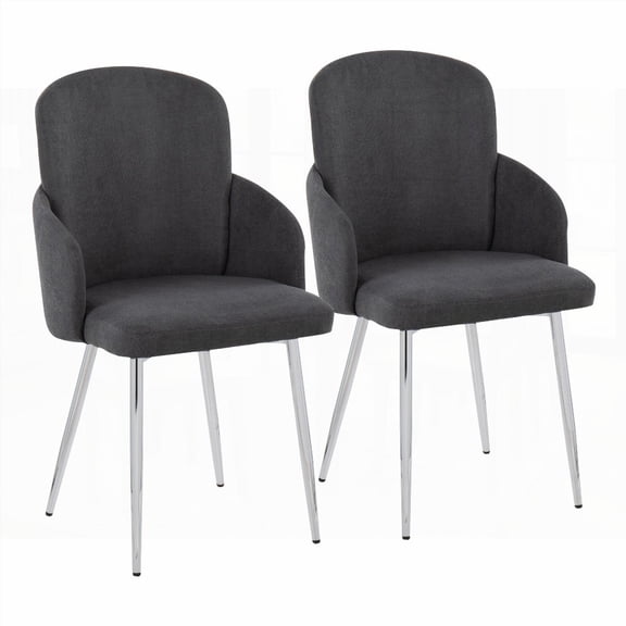 Grey Fabric & Chrome Metal Dining Chairs Set of 2 - Contemporary Style