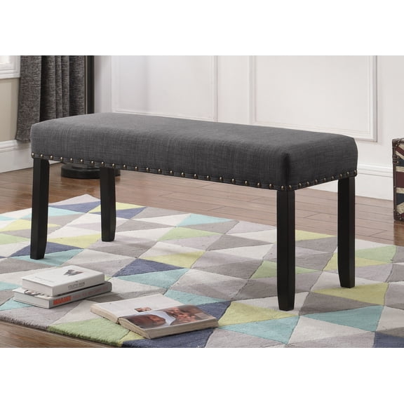 Grey Fabric Dining Bench with Nailhead Trim, 44 Wood Bench for Kitchen, Dining Room Entryway Seating