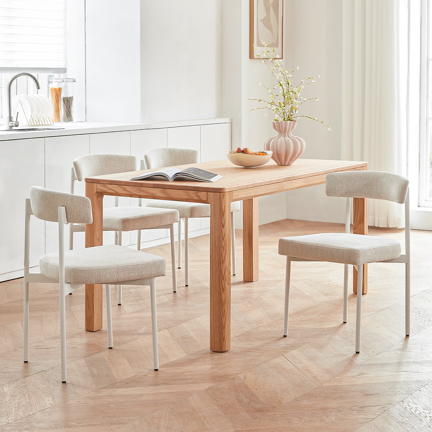 Grey Fabric Dining Chairs Set of 4, Armless Upholstered Kitchen Chair,Modern Dining Room Chair with Curved Backrest