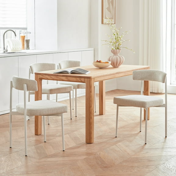 Grey Fabric Dining Chairs Set of 4, Armless Upholstered Kitchen Chair,Modern Dining Room Chair with Curved Backrest