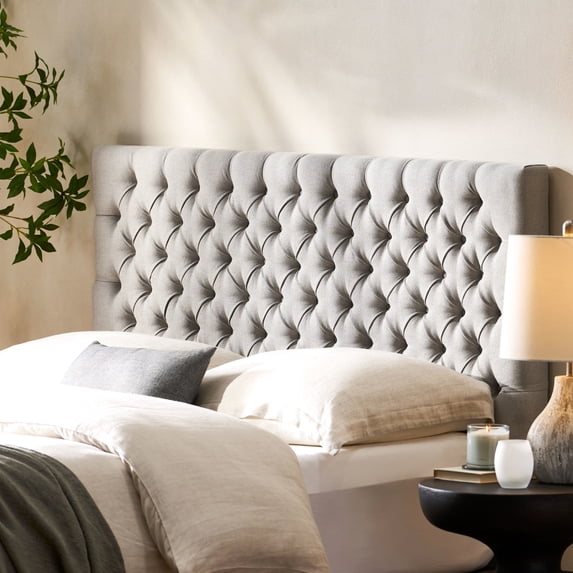 Grey Fabric Headboard, Queen Size, Contemporary Bedroom Style, Upholstered, Assembly Necessary Elegant Headboard For Bedroom, Modern Needed