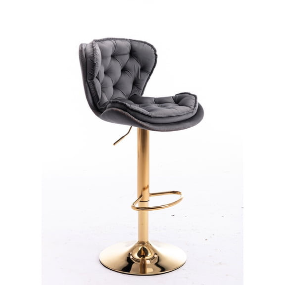 Grey Fabric - Mechanical Lifting - Kitchen Island - Space - Saving Bar Stools with Chrome Footrest