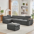 thumbnail image 1 of Modern Grey Fabric Sectional Sofa with Storage Ottoman (220×80×75cm), 1 of 12