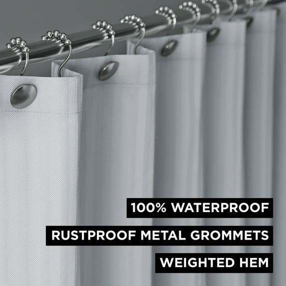 Grey Fabric Shower Curtain or Liner, 70" x 72", Hotel Style 100% Waterproof Striped Pattern