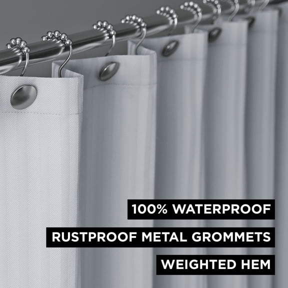 Grey Fabric Shower Curtain or Liner, 70" x 72", Hotel Style 100% Waterproof Striped Pattern