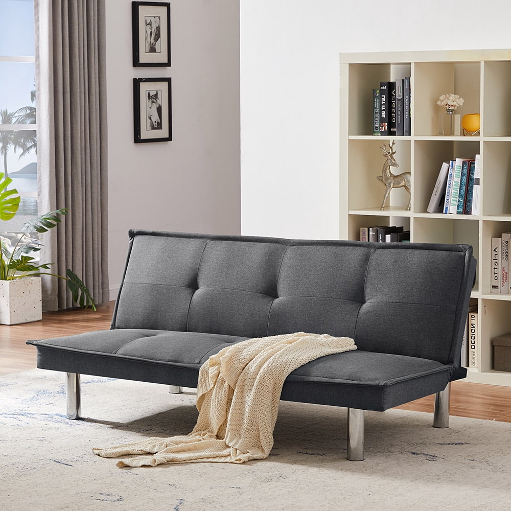 Grey Fabric Sofa Bed， Convertible Folding Futon Sofa Bed Sleeper for ...