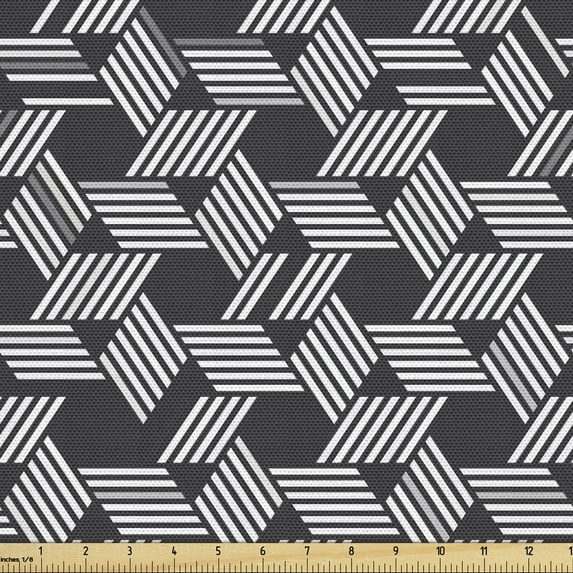 Ambesonne Black and Grey Fabric by the Yard Upholstery, Geometric Irregular, 5 Yards, Dark Grey White