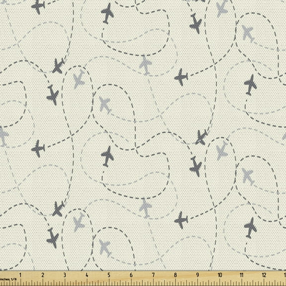 Ambesonne Airplane Print Fabric by the Yard Upholstery, Minimal Silhouettes, 5 Yards, Cream Grey