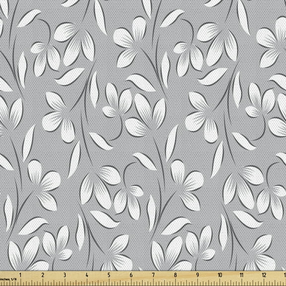 Ambesonne Grey Fabric by the Yard Upholstery, Paisley Antique Vintage, 3 Yards, White Grey