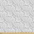 thumbnail image 1 of Ambesonne Grey Fabric by the Yard Upholstery, Vintage Style White Roses, 2 Yards, Grey White, 1 of 4