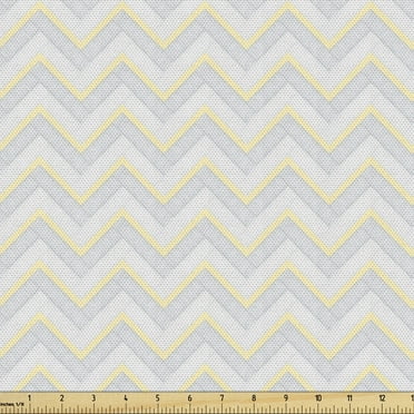 Ambesonne Grey Fabric by the Yard Upholstery, Vintage Chevron, 2 Yards, Yellow Grey