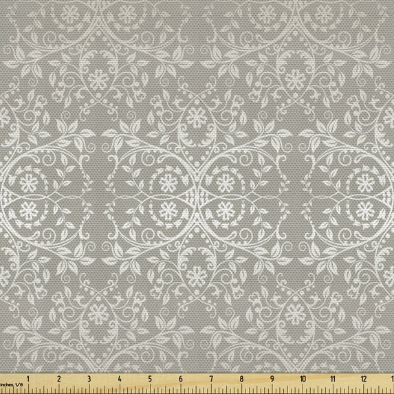 Ambesonne Grey Fabric by the Yard Upholstery, Paisley Victorian Pattern, 2 Yards, Grey Beige