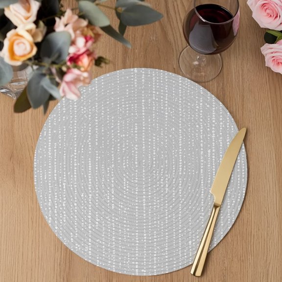 Grey Faded Stripes Round Braided Placemats Set of 1, Vintage Abstract Art Minimalist Dots Lines Heat Insulation Place Mats Washable Non-Slip Table Mats for Kitchen Dining Party, 13 Inches