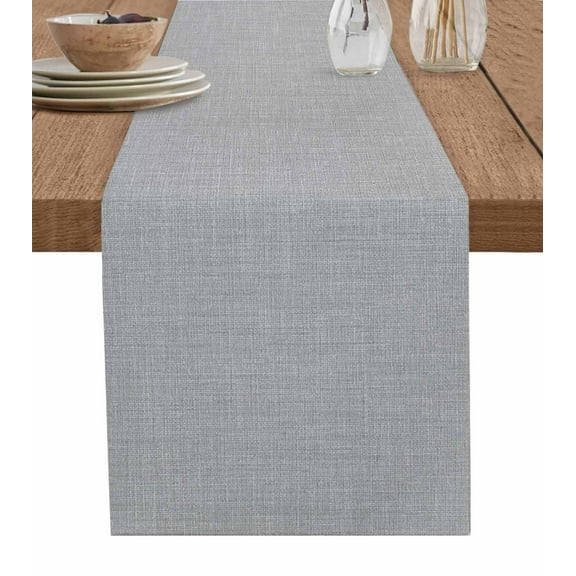 Grey Farmhouse Burlap Cotton Table Runner 13x60 Inches Long, Vintage Country Monochrome Textured Farmhouse Table Runners, Outdoor Dining Tablecloths Decor for Baby Shower/Party/Wedding