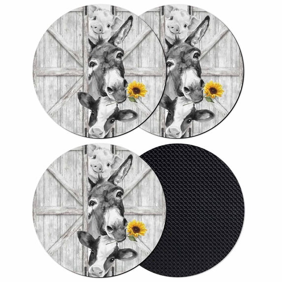 Grey Farmhouse Coasters Set of 4, Absorbent Coasters for Drinks, Vintage Sunflowers Animals Printed Coaster for Desk Coffee Table Protection, Home Decor House Warming Gifts 4"