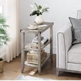 thumbnail image 1 of Grey Farmhouse End Table, 3 Tier Rustic Side Table, Narrow Sofa Table Set of 2 with Ample Storage Shelf, Rectangular Nightstand with Metal Corner Guards for Living Room, Bedroom (1 PC), 1 of 8