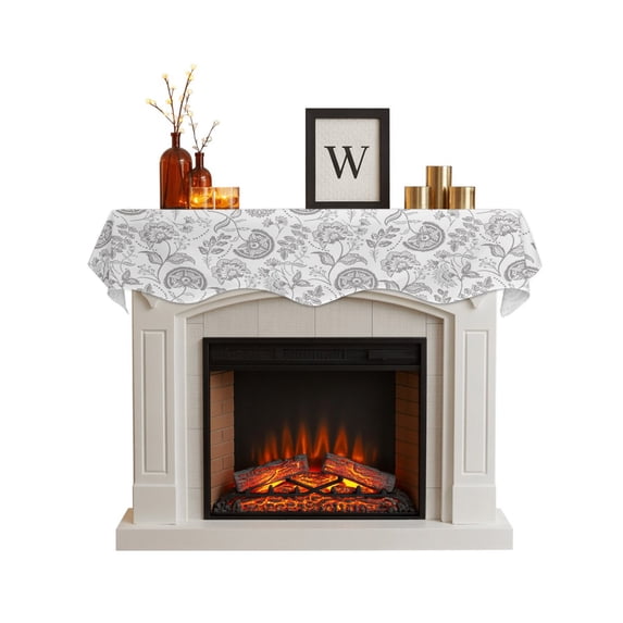 Grey Farmhouse Fireplace Mantel Scarf Cover 60"Wx17"L,Fireplace Mantel Shelf Top Runner,Floral Floral Plant Leaf Vintage Spring Mantle Dresser Scarves Table Runner for Holiday Party Living Room Decor