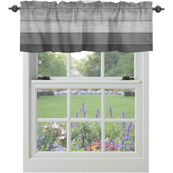 Grey Farmhouse Kitchen Curtains | 54" x 18" Rod Pocket Valance | Country Window Treatment for Kitchen, Living Room, Bedroom, Bathroom