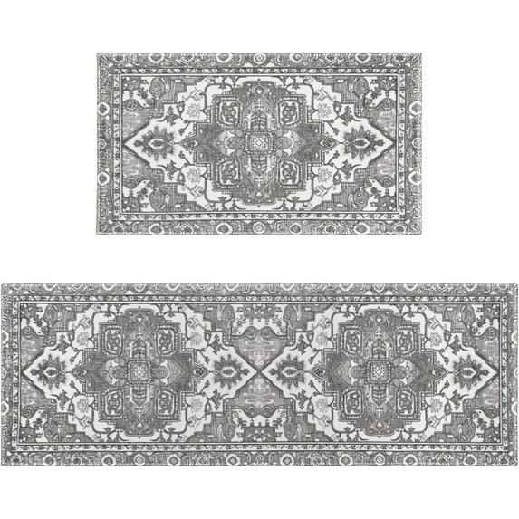 Grey Farmhouse Kitchen Rugs Sets of 2 Non Slip Washable Farmhouse Kitchen Mats for Floor 2 Piece Boho Gray Kitchen Rug Mat Set Home Decor