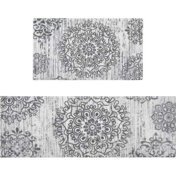 Grey Farmhouse Kitchen Rugs Sets of 2 Non Slip Washable Farmhouse Kitchen Mats for Floor 2 Piece Vintage Distressed Gray Boho Rug Mat Set Home Decor