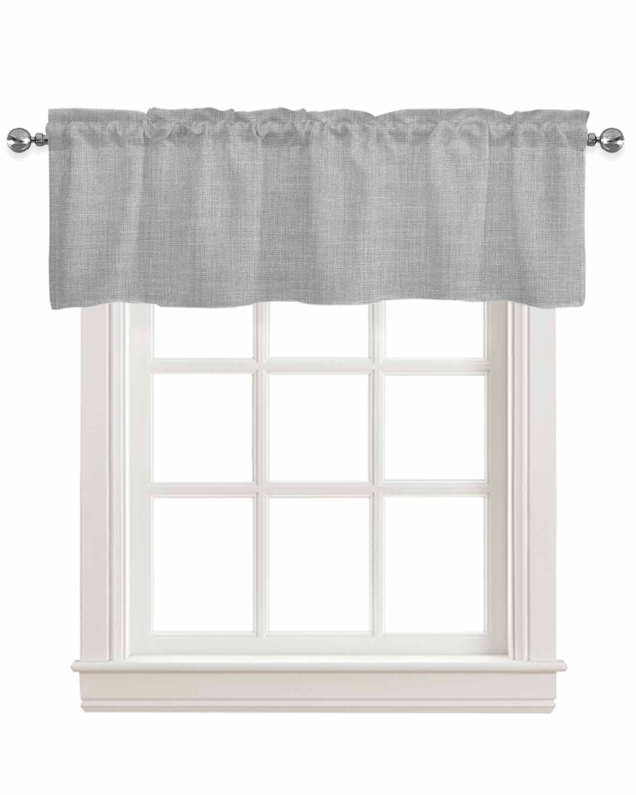 Grey Farmhouse Kitchen Valances for Windows Farmhouse Linen Window Valance Curtain for Living Room Window Treatment Vintage Country Monochrome Textured Valance Rod Pocket Topper Drape, 42 x 18 Inch