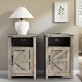thumbnail image 1 of Grey Farmhouse Nightstand Set of 2, Rustic End Table with Barn Door and Shelf, Bedside Table with Charging Station for Living Room, Bedroom, 1 of 18