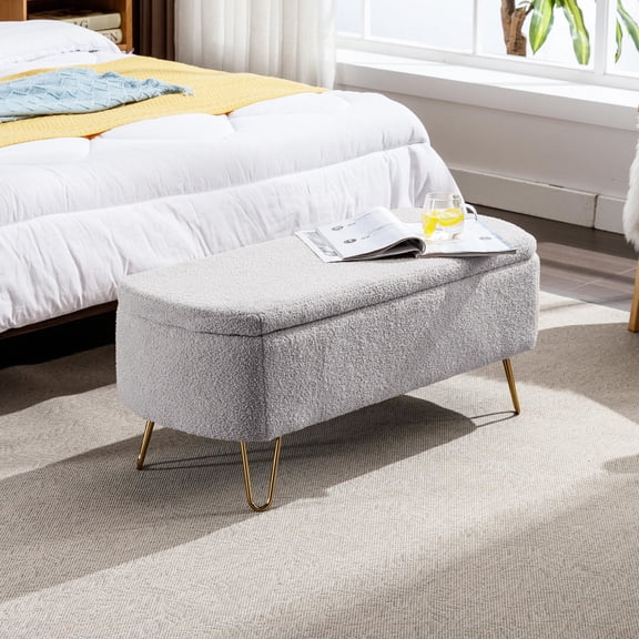 Grey Faux Fur Storage for Bedroom | Sit & Store, Beautiful & Functional