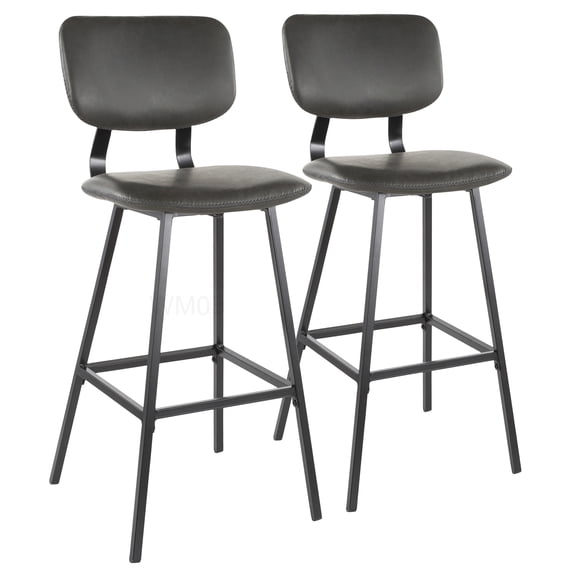 Grey Faux Leather Bar Stools with Zig Zag Stitching - Set of 2 Black Metal Frame
