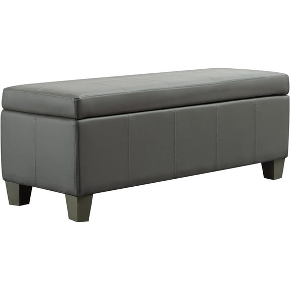 Grey Faux Leather Ottoman with Storage, Rectangular Extra Long Storage for Bedroom and Living Room