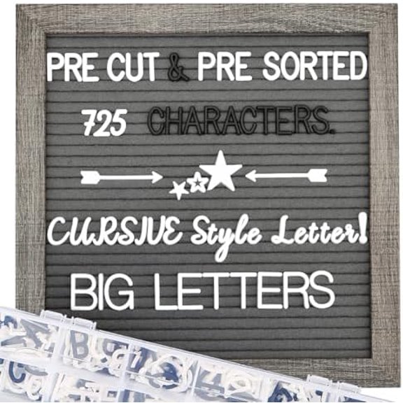 Grey Felt Letter Board - 10x10 Inch, Pre Cut 725 Letters, First Day of School, Classroom Decor, Baby Announcements