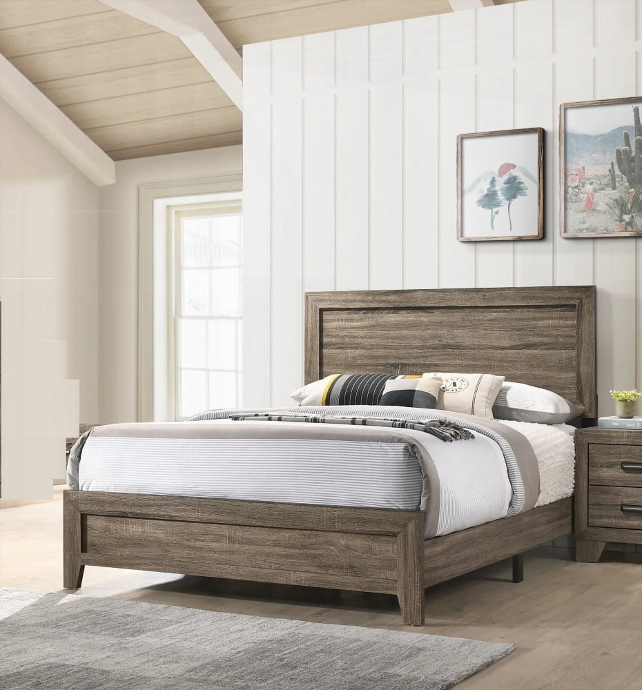 King Size Wood Platform Bed Frame with Grey Finish,No Box Spring Needed,Main Bedroom
