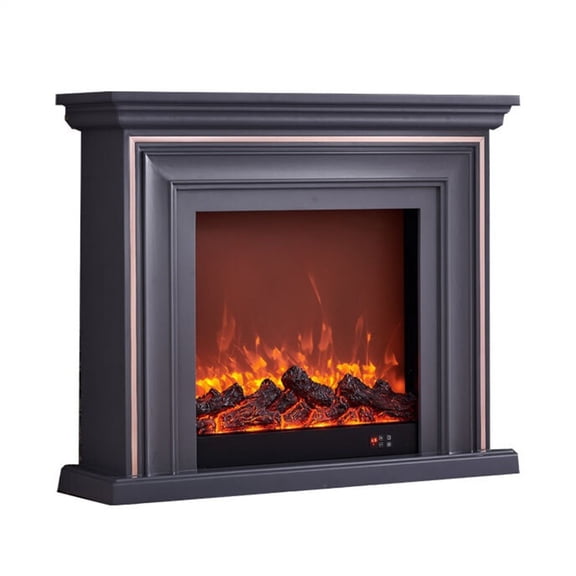 Grey Fireplace with Oak Mantel 47.2in Realistic Flame Heater