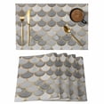 thumbnail image 1 of Grey Fish Scale Placemats Set of 4, Modern Geometric Gold Abstract Moroccan Placemats for Dining Table, Place Mats for Kitchen Tabletop, Waterproof Wipeable Dining Table Mats Set, 1 of 9